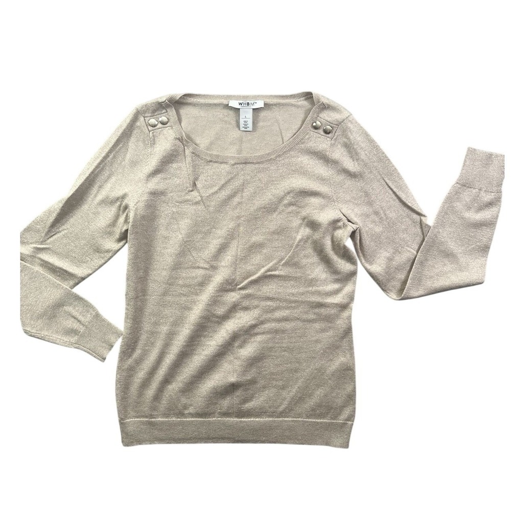 White House Black Market WHBM Outlet Large Long Sleeve Sweater Gold Thread Cream